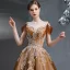 Vintage / Retro Brown See-through Prom Dresses 2020 A-Line / Princess Square Neckline Short Sleeve Glitter Tulle Appliques Lace Beading Floor-Length / Long Ruffle Backless Formal Dresses