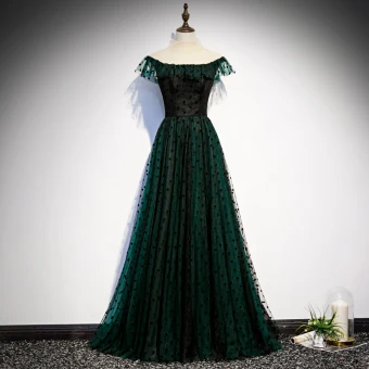 Chic Belle Vert Foncé Transparentes Robe De Soirée 2020 Princesse Col Haut Sans Manches Tachetée Tulle Longue Robe De Ceremonie