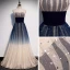 Elegant Mørk Marineblå Gradient-Farge Selskapskjoler 2020 Prinsesse Kjæreste Uten Ermer Glitter Tyll Lange Buste Ryggløse Formelle Kjoler