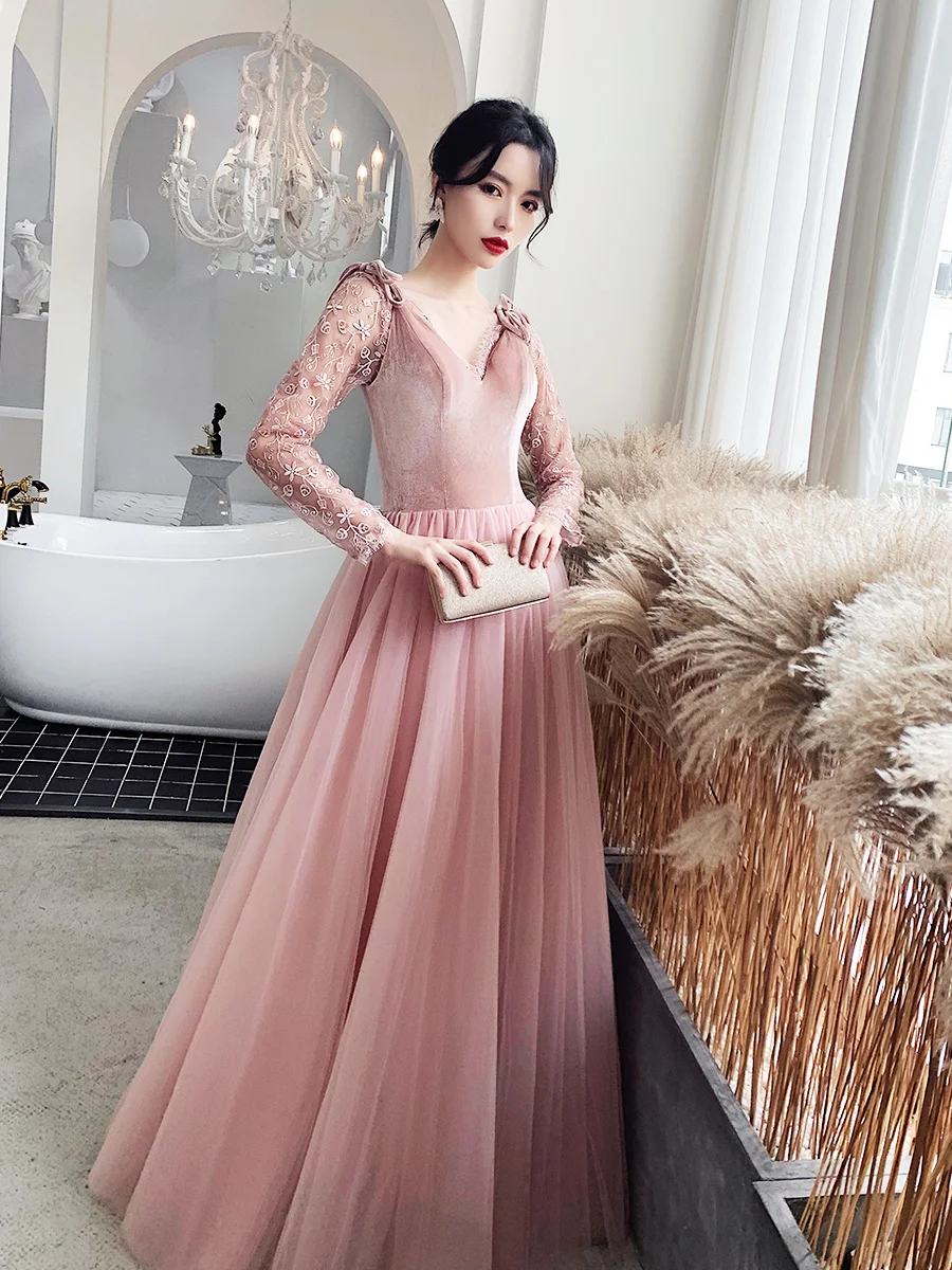 green emerald velvet dress pearls prom dresses 2020 long sleeve detachable skirt belt evening dresses  cg13651 main image 0