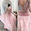 Chic / Belle Rose Bonbon Robe De Soirée 2020 Princesse V-Cou Manches Longues Appliques En Dentelle Longue Volants Dos Nu Robe De Ceremonie