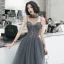 Elegant Grey Evening Dresses  2020 A-Line / Princess Detachable Scoop Neck Beading Tassel Spaghetti Straps Sleeveless Floor-Length / Long Ruffle Backless Formal Dresses