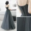 Elegant Grey Evening Dresses  2020 A-Line / Princess Detachable Scoop Neck Beading Tassel Spaghetti Straps Sleeveless Floor-Length / Long Ruffle Backless Formal Dresses