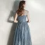 Chic / Beautiful Ink Blue See-through Evening Dresses  2020 A-Line / Princess High Neck Sleeveless Beading Glitter Tulle Floor-Length / Long Ruffle Backless Formal Dresses