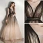 Chic / Belle Noire Dégradé De Couleur Robe De Soirée 2020 Princesse Col v profond Sans Manches Glitter Tulle Longue Volants Dos Nu Robe De Ceremonie