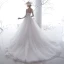 Hermoso Blanco Transparentes Vestidos De Novia 2020 A-Line / Princess Scoop Escote Manga Larga Sin Espalda Apliques Con Encaje Chapel Train Ruffle