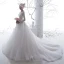 Hermoso Blanco Transparentes Vestidos De Novia 2020 A-Line / Princess Scoop Escote Manga Larga Sin Espalda Apliques Con Encaje Chapel Train Ruffle