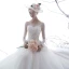 Hermoso Blanco Transparentes Vestidos De Novia 2020 A-Line / Princess Scoop Escote Manga Larga Sin Espalda Apliques Con Encaje Chapel Train Ruffle