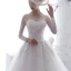 Hermoso Blanco Transparentes Vestidos De Novia 2020 A-Line / Princess Scoop Escote Manga Larga Sin Espalda Apliques Con Encaje Chapel Train Ruffle