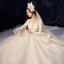 Charming Champagne See-through Wedding Dresses 2020 Ball Gown Scoop Neck Sleeveless Backless Pierced Appliques Lace Beading Glitter Tulle Cathedral Train Ruffle