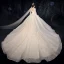 Vintage / Retro Victorian Style Champagne See-through Wedding Dresses 2020 Ball Gown High Neck Puffy Long Sleeve Backless Glitter Tulle Appliques Lace Beading Pearl Cathedral Train Ruffle