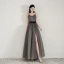 Chic / Belle Gris Robe De Soirée 2020 Princesse Bretelles Spaghetti Sans Manches Noeud Ceinture Fendue devant Longue Volants Dos Nu Robe De Ceremonie