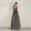 Chic / Belle Gris Robe De Soirée 2020 Princesse Bretelles Spaghetti Sans Manches Noeud Ceinture Fendue devant Longue Volants Dos Nu Robe De Ceremonie