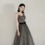 Chic / Belle Gris Robe De Soirée 2020 Princesse Bretelles Spaghetti Sans Manches Noeud Ceinture Fendue devant Longue Volants Dos Nu Robe De Ceremonie