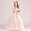 Chic / Beautiful Pearl Pink Flower Girl Dresses 2017 Ball Gown Square Neckline Strapless Short Sleeve Appliques Flower Floor-Length / Long Ruffle Wedding Party Dresses