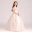 Chic / Beautiful Pearl Pink Flower Girl Dresses 2017 Ball Gown Square Neckline Strapless Short Sleeve Appliques Flower Floor-Length / Long Ruffle Wedding Party Dresses