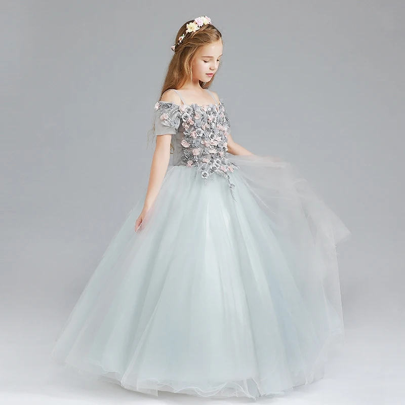 slim fit dress slacks Lavetir Flower Girl Dresses Gray Crew Neck Tulle with Applique & Satin Bowknot 2026 main image 1
