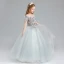 Chic / Beautiful Grey Flower Girl Dresses 2017 Ball Gown Off-The-Shoulder Short Sleeve Appliques Flower Floor-Length / Long Ruffle Wedding Party Dresses