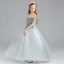 Chic / Beautiful Grey Flower Girl Dresses 2017 Ball Gown Off-The-Shoulder Short Sleeve Appliques Flower Floor-Length / Long Ruffle Wedding Party Dresses