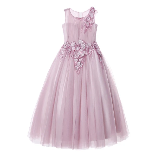 Schöne Rosa Mädchenkleider 2017 Ballkleid Rundhalsausschnitt Ärmellos Applikationen Blumen Lange Rüschen Kleider Für Hochzeit
