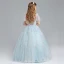 Chic / Beautiful Sky Blue Flower Girl Dresses 2017 Ball Gown Scoop Neck Short Sleeve Appliques Flower Floor-Length / Long Ruffle Pierced Wedding Party Dresses