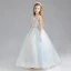 Chic / Beautiful Sky Blue Flower Girl Dresses 2017 Ball Gown Scoop Neck Sleeveless Appliques Flower Lace Sequins Floor-Length / Long Ruffle Wedding Party Dresses