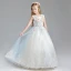 Chic / Beautiful Sky Blue Flower Girl Dresses 2017 Ball Gown Scoop Neck Sleeveless Appliques Flower Lace Sequins Floor-Length / Long Ruffle Wedding Party Dresses