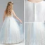 Chic / Beautiful Sky Blue Flower Girl Dresses 2017 Ball Gown Scoop Neck Sleeveless Appliques Flower Lace Sequins Floor-Length / Long Ruffle Wedding Party Dresses