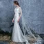Élégant Ivoire Transparentes Été Robe De Mariée 2018 Trompette / Sirène Encolure Dégagée Manches Courtes Dos Nu Appliques En Dentelle Volants Watteau Train