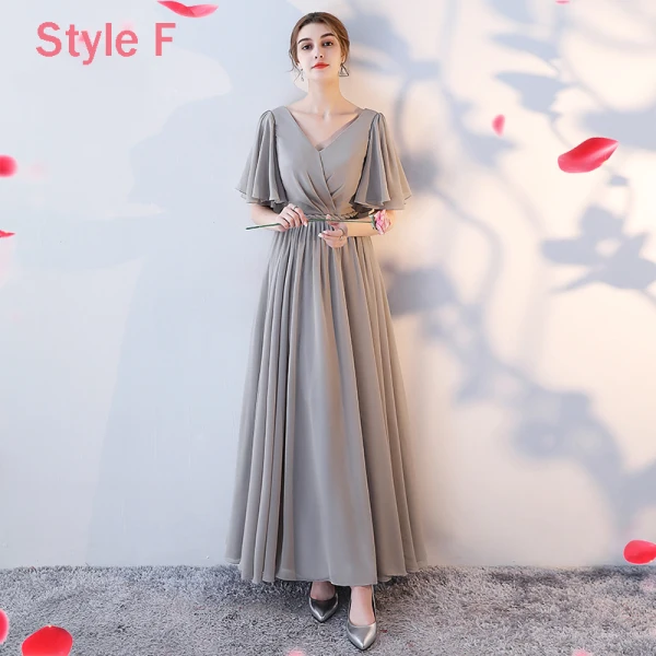 Enkel Grå Chiffon Brudepikekjoler 2018 Prinsesse Sash Ankel-lengde Buste Ryggløse Kjoler Til Bryllup