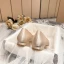 Elegant Champagne Pearl Rhinestone Satin Wedding Shoes 2021 Pointed Toe Flat Wedding Heels