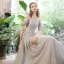 Modest / Simple Grey Graduation Dresses 2021 A-Line / Princess Scoop Neck Backless Floor-Length / Long Bridesmaid Short Sleeve Formal Dresses