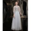 Elegant Grey Beading Evening Dresses  Prom Dresses 2021 A-Line / Princess High Neck Appliques Lace Flower Pearl 3/4 Sleeve Backless Floor-Length / Long Prom Formal Dresses