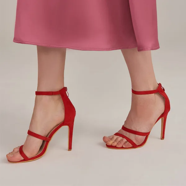 Chic / Beautiful Red Street Wear Womens Sandals 2021 Ankle Strap 11 cm Stiletto Heels Open / Peep Toe Sandals High Heels