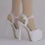 Moderne / Mode Blanche Chaussure De Mariée 2018 En Dentelle Fleur Perle Bride Cheville 14 cm Talons Aiguilles Peep Toes / Bout Ouvert Mariage Talons Hauts
