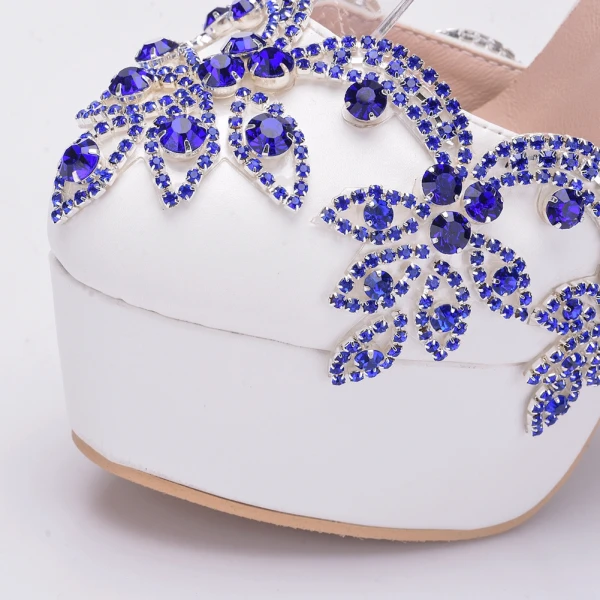 Charmant Königliches Blau Brautschuhe 2018 Kristall Strass 14 cm Stilettos Runde Zeh Hochzeit Hochhackige