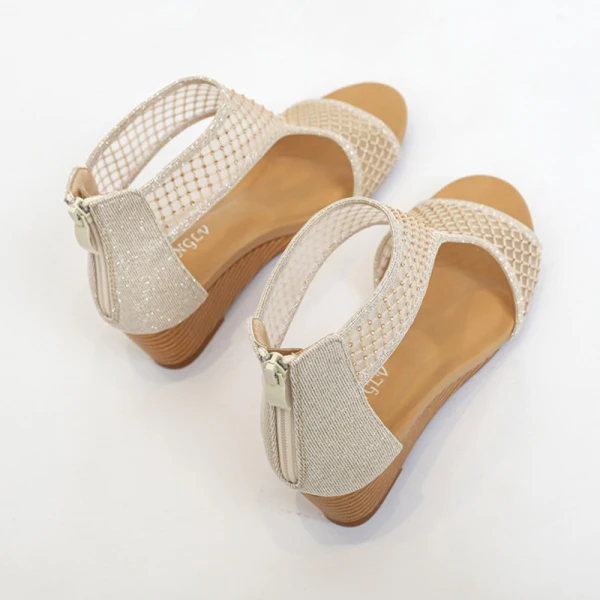 Fashion Gold Casual Rhinestone Womens Sandals 2021 5 cm Wedges Open / Peep Toe Sandals