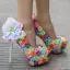 Flower Fairy Multi-Colors Prom Pumps 2018 Lace Handmade  Flower 14 cm Rhinestone Stiletto Heels Round Toe Pumps