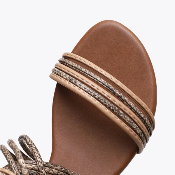 Bohême Beige Plage Plate Sandales Femme 2021 Bride Cheville Peep Toes / Bout Ouvert Sandales