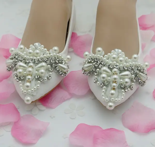 Mote Hvit Casual Damesko 2018 Perle Rhinestone Spisse Flate