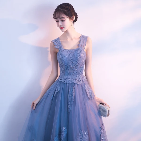 Chic / Beautiful Sky Blue Evening Dresses 2018 A-Line / Princess Appliques Shoulders Backless Sleeveless Floor-Length / Long Formal Dresses