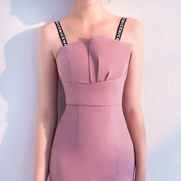 Schöne Pink Abendkleider 2019 Meerjungfrau Spaghettiträger Ärmellos Rückenfreies Gespaltete Front Knöchellänge Festliche Kleider