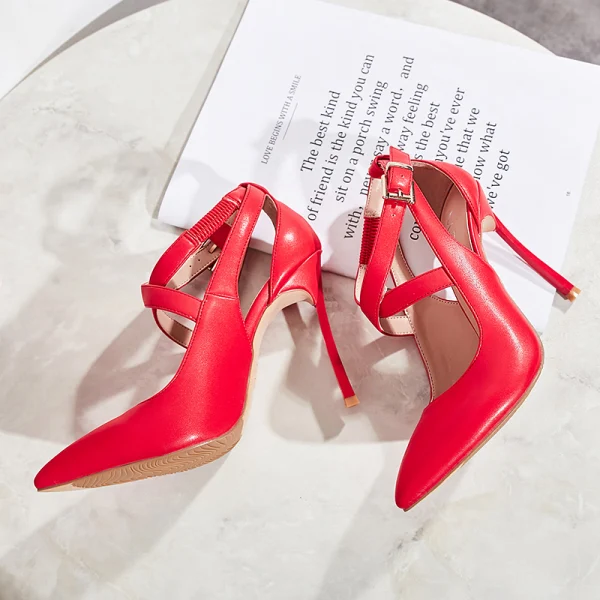 Chic / Beautiful Red Evening Party Womens Shoes 2019 Ankle Strap 10 cm Stiletto Heels Pointed Toe High Heels