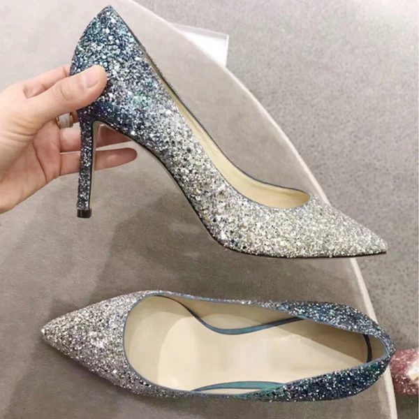 Glitter Gradiëntkleur Avond Pumps 2019 Leer Pailletten 8 cm Naaldhakken / Stiletto Spitse Neus Pumps