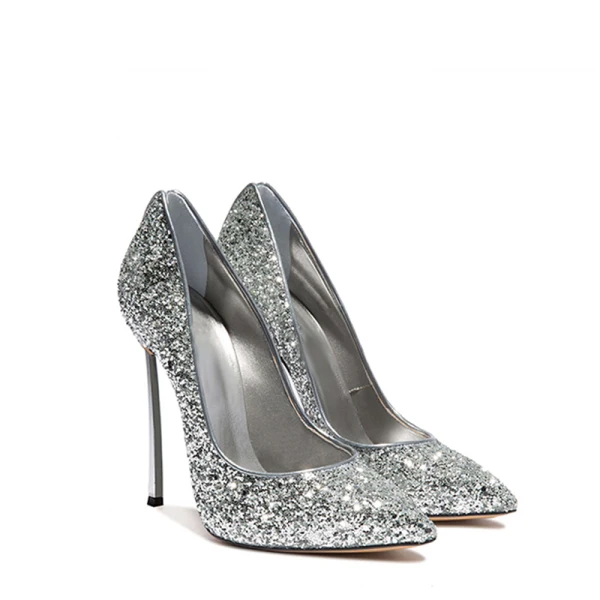 Glittrande Svarta Afton Pumps 2019 Paljetter 10 cm Stilettklackar Spetsiga Pumps