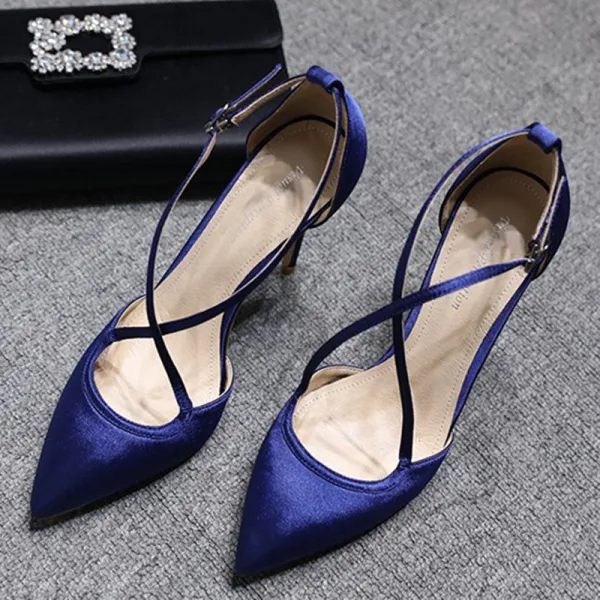 Schöne Champagner Freizeit Hochhackige 2019 X-Riemen 8 cm Stilettos Spitzschuh Damenschuhe