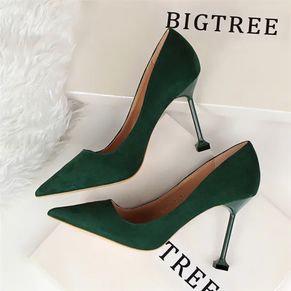 Affordable Black Office Pumps 2019 Suede 9 cm Stiletto Heels Pointed Toe Pumps