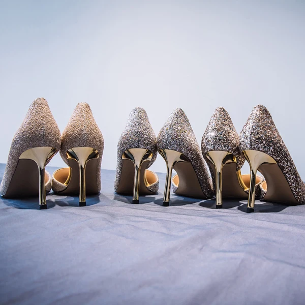 Sparkly Sølv Brudesko 2019 Paljetter 7 cm Stiletthæler Spisse Bryllup Høyhælte