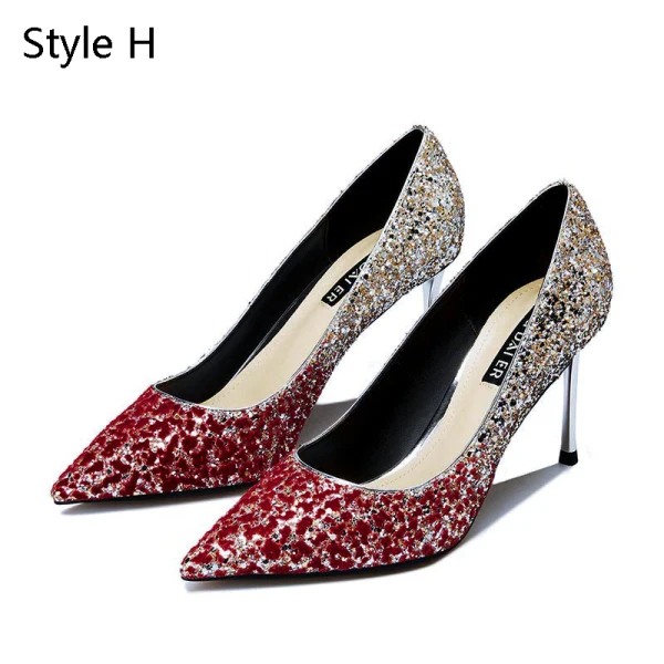 Scintillantes Argenté Cuir Soirée Escarpins 2019 Paillettes 8 cm Talons Aiguilles À Bout Pointu Escarpins