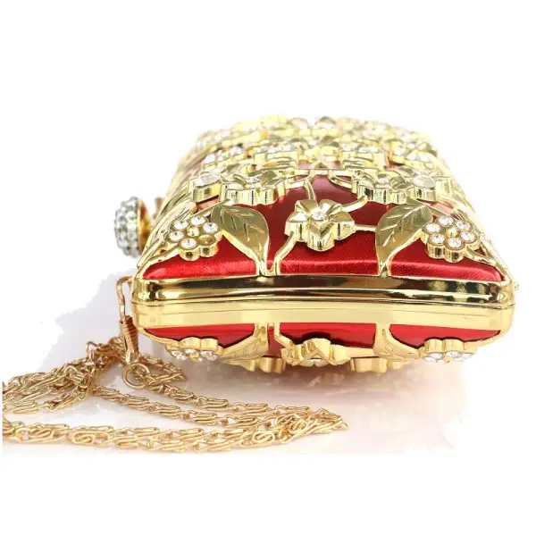 Chic / Belle Rouge Pochette Perlage Faux Diamant Métal Soirée Accessorize 2019